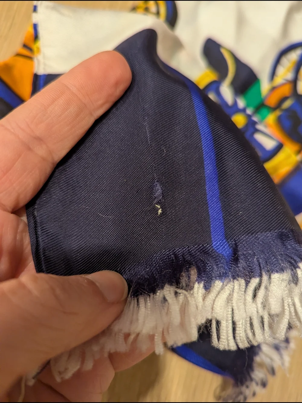 Silk-Feel  Printed Car Motif Scarf - Navy, White, Gold